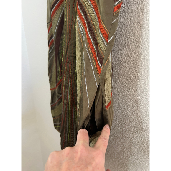 Calypso Womens XS Silk Beaded Cap Sleeve Boho Earthy Green Orange Shift Dress - Picture 4 of 12